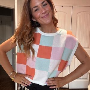 Colorful Checkered Sleeveless Top